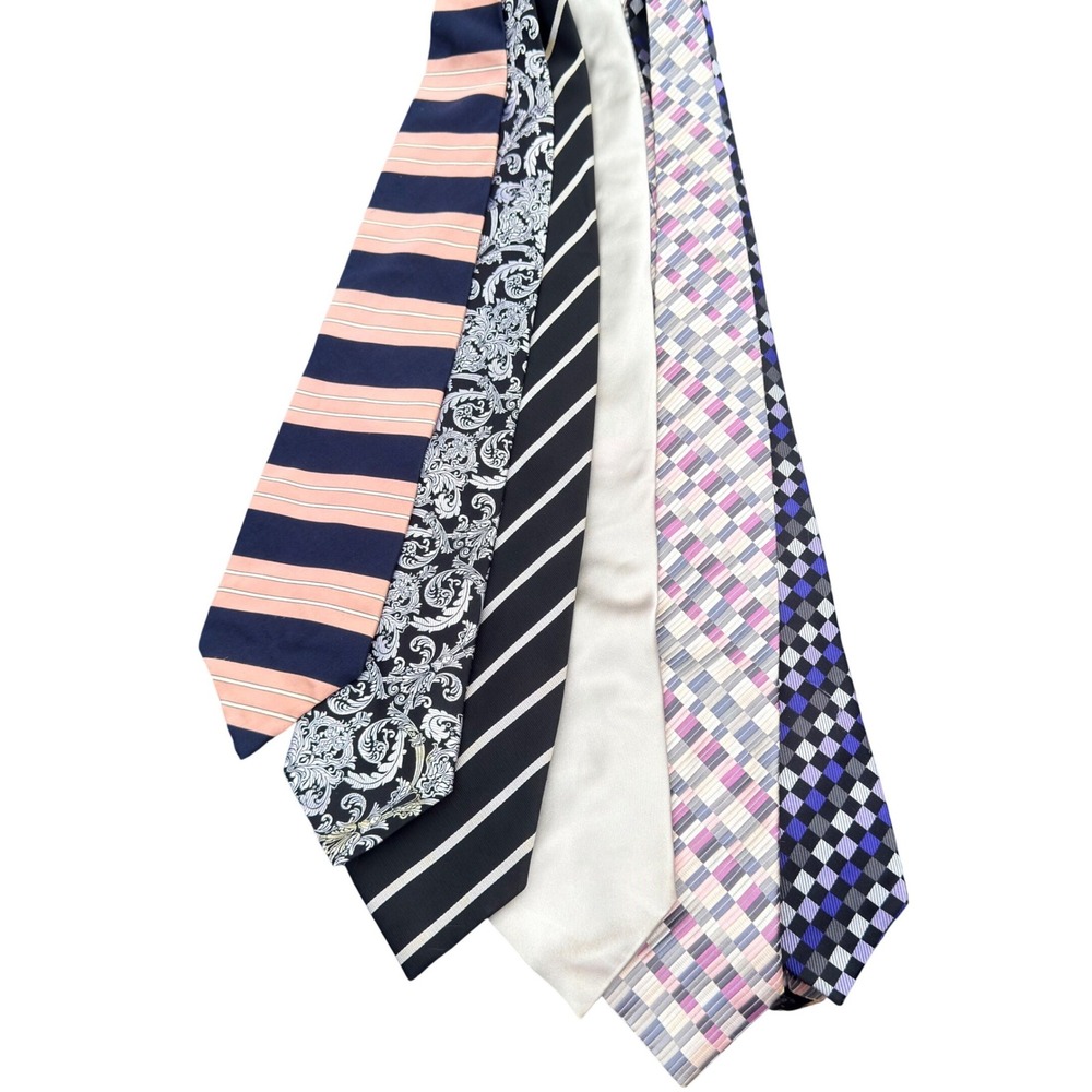 Geoffrey Beene Necktie Lot Mens Silk Blend Multi Color Stripe Paisley Plaid 6pc